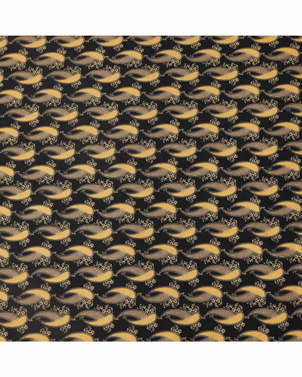 Black Base with Golden Paisley Print Pure Cotton Lawn Fabric, 140 Cms Width, Made in India-D26016