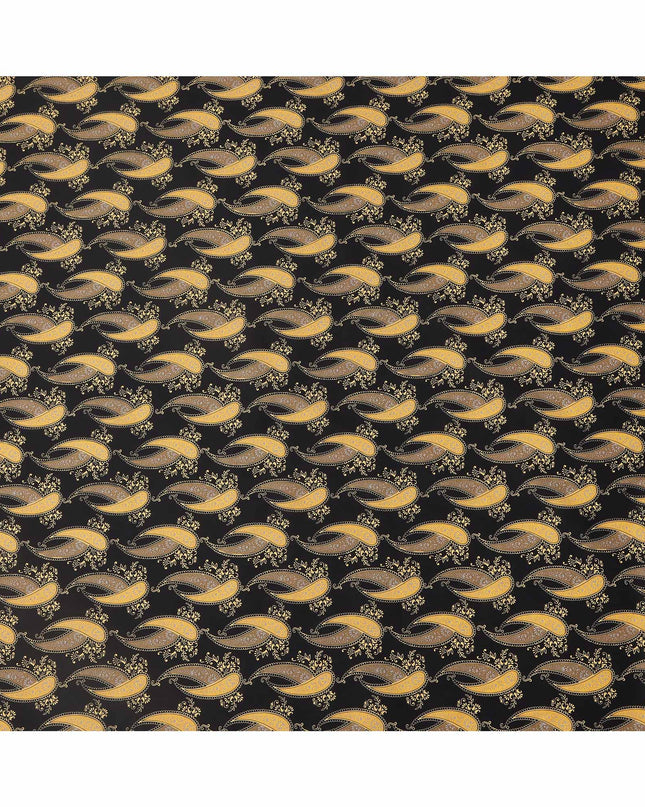 Black Base with Golden Paisley Print Pure Cotton Lawn Fabric, 140 Cms Width, Made in India-D26016