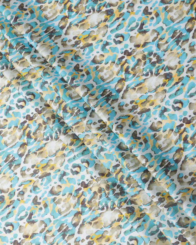Aqua Blue and Yellow Abstract Animal Print Pure Cotton Satin Fabric, 140 Cms Width, Made in India-D26026