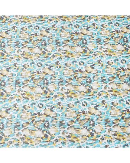 Aqua Blue and Yellow Abstract Animal Print Pure Cotton Satin Fabric, 140 Cms Width, Made in India-D26026