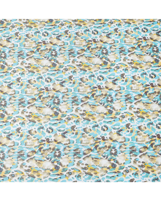 Aqua Blue and Yellow Abstract Animal Print Pure Cotton Satin Fabric, 140 Cms Width, Made in India-D26026