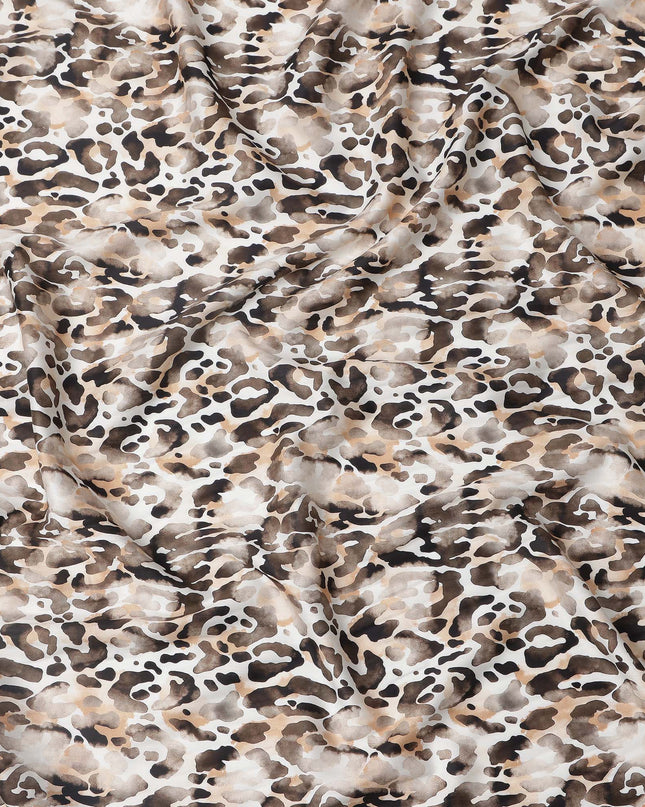 Brown and Beige Abstract Animal Print Pure Cotton Satin Fabric, 140 Cms Width, Made in India-D26025