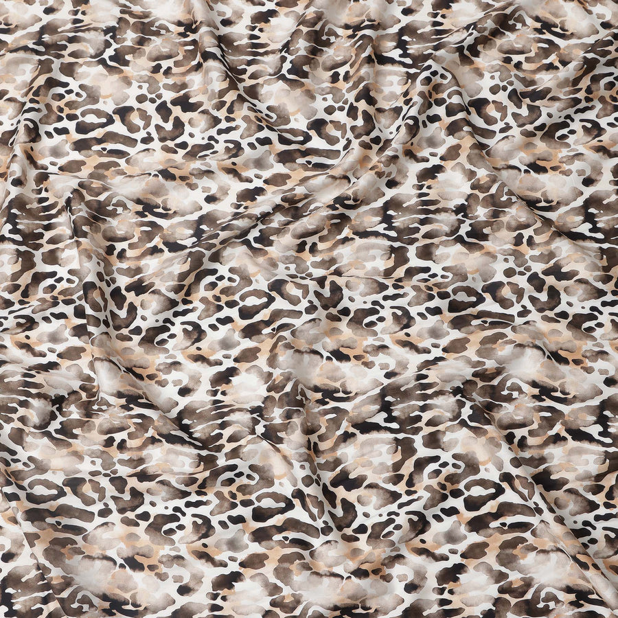 Brown and Beige Abstract Animal Print Pure Cotton Satin Fabric, 140 Cms Width, Made in India-D26025