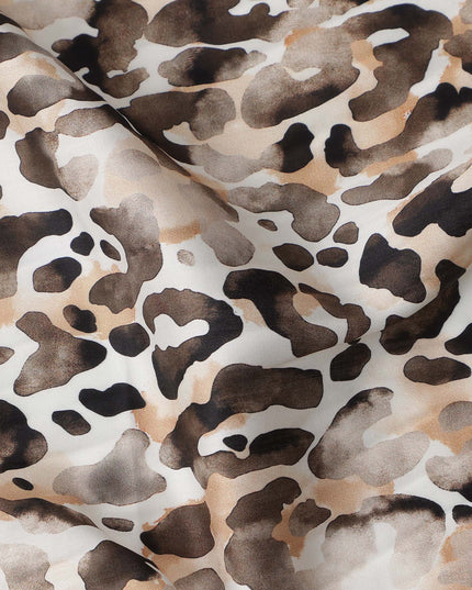 Brown and Beige Abstract Animal Print Pure Cotton Satin Fabric, 140 Cms Width, Made in India-D26025