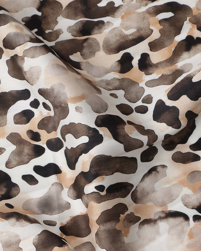Brown and Beige Abstract Animal Print Pure Cotton Satin Fabric, 140 Cms Width, Made in India-D26025