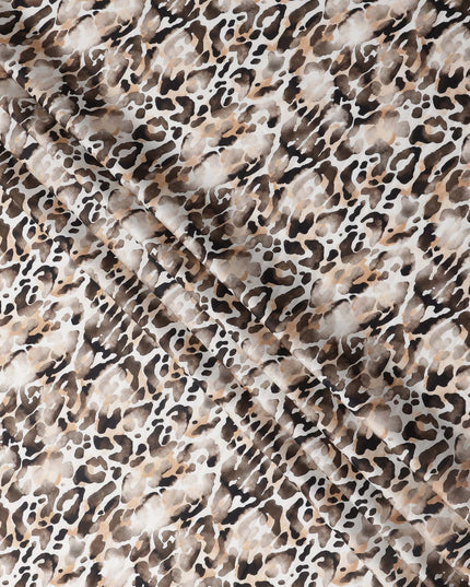 Brown and Beige Abstract Animal Print Pure Cotton Satin Fabric, 140 Cms Width, Made in India-D26025