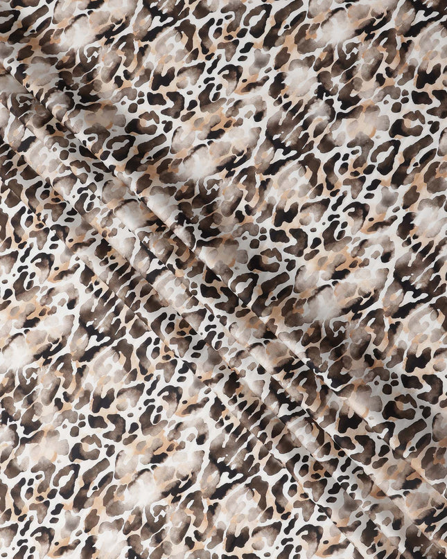 Brown and Beige Abstract Animal Print Pure Cotton Satin Fabric, 140 Cms Width, Made in India-D26025