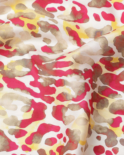 Red and Yellow Abstract Animal Print Pure Cotton Satin Fabric, 140 Cms Width, Made in India-D26027
