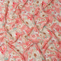Peach and White Floral Printed Viscose Modal Satin Fabric, 110 Cms Width, Made in India-D26254