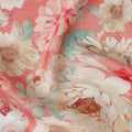 Peach and White Floral Printed Viscose Modal Satin Fabric, 110 Cms Width, Made in India-D26254
