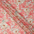 Peach and White Floral Printed Viscose Modal Satin Fabric, 110 Cms Width, Made in India-D26254