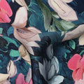 Navy Blue and Pink Floral Printed Viscose Modal Satin Fabric, 110 Cms Width, Made in India-D26253
