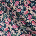 Navy Blue and Pink Floral Printed Viscose Modal Satin Fabric, 110 Cms Width, Made in India-D26253