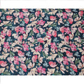 Navy Blue and Pink Floral Printed Viscose Modal Satin Fabric, 110 Cms Width, Made in India-D26253