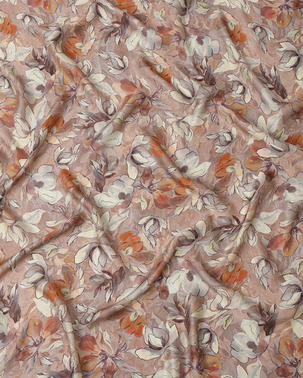 Dusty Rose and Ivory Floral Printed Viscose Modal Satin Fabric, 110 Cms Width, Made in India-D26250