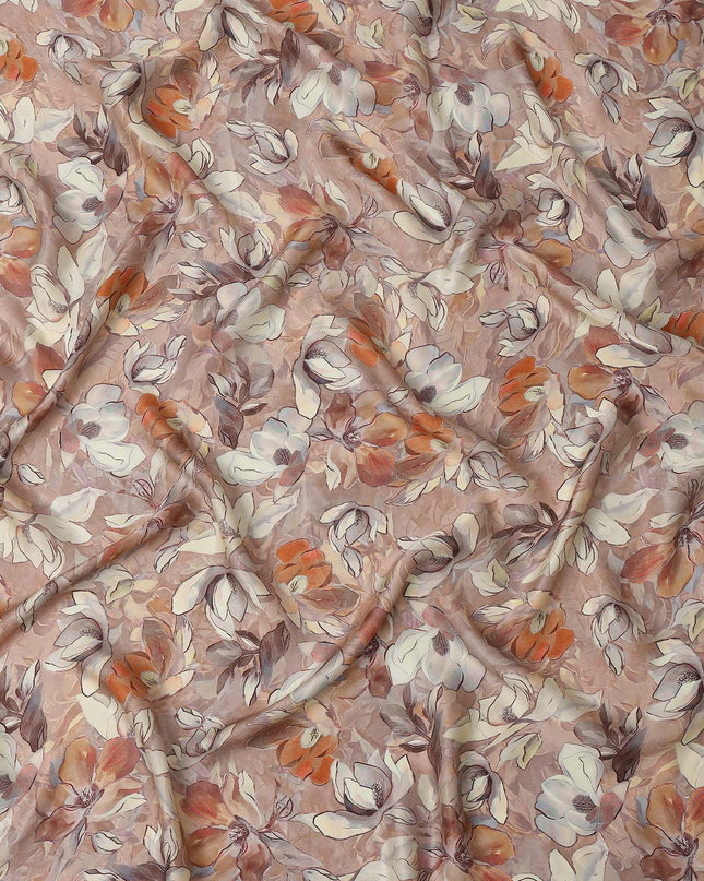 Dusty Rose and Ivory Floral Printed Viscose Modal Satin Fabric, 110 Cms Width, Made in India-D26250