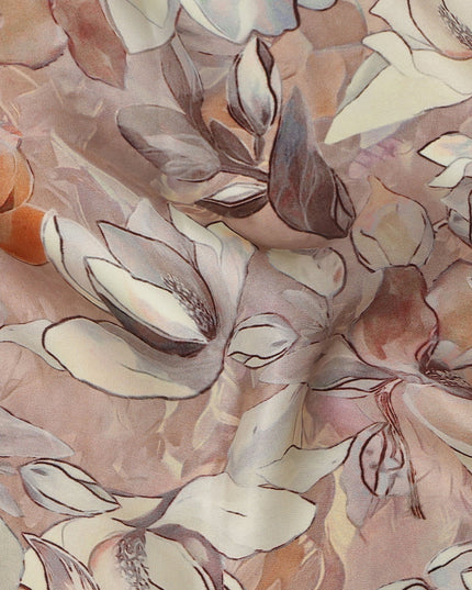 Peach Soft Watercolor Floral Print Viscose Modal Satin Fabric, 110 Cms Width, Made in India-D28265