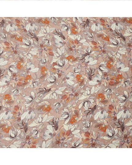 Peach Soft Watercolor Floral Print Viscose Modal Satin Fabric, 110 Cms Width, Made in India-D28265