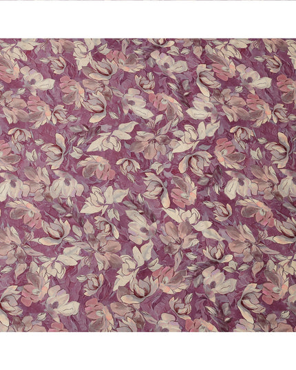 Mauve and Beige Floral Printed Viscose Modal Satin Fabric, 110 Cms Width, Made in India-D26255