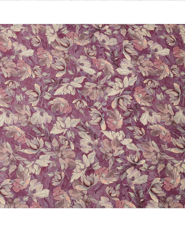 Mauve and Beige Floral Printed Viscose Modal Satin Fabric, 110 Cms Width, Made in India-D26255