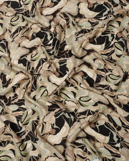 Black and Beige Abstract Marble Printed Viscose Modal Satin Fabric, 110 Cms Width, Made in India-D26251