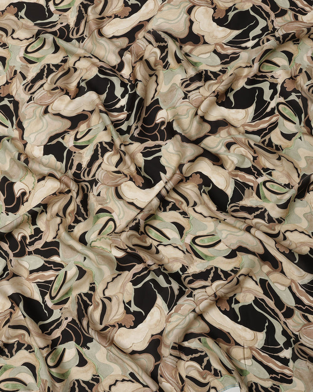 Black and Beige Abstract Marble Printed Viscose Modal Satin Fabric, 110 Cms Width, Made in India-D26251