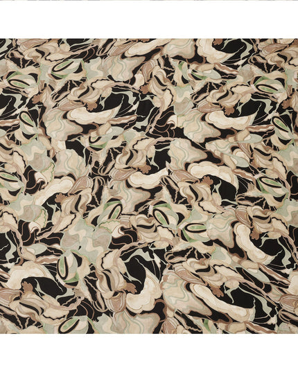 Black and Beige Abstract Marble Printed Viscose Modal Satin Fabric, 110 Cms Width, Made in India-D26251