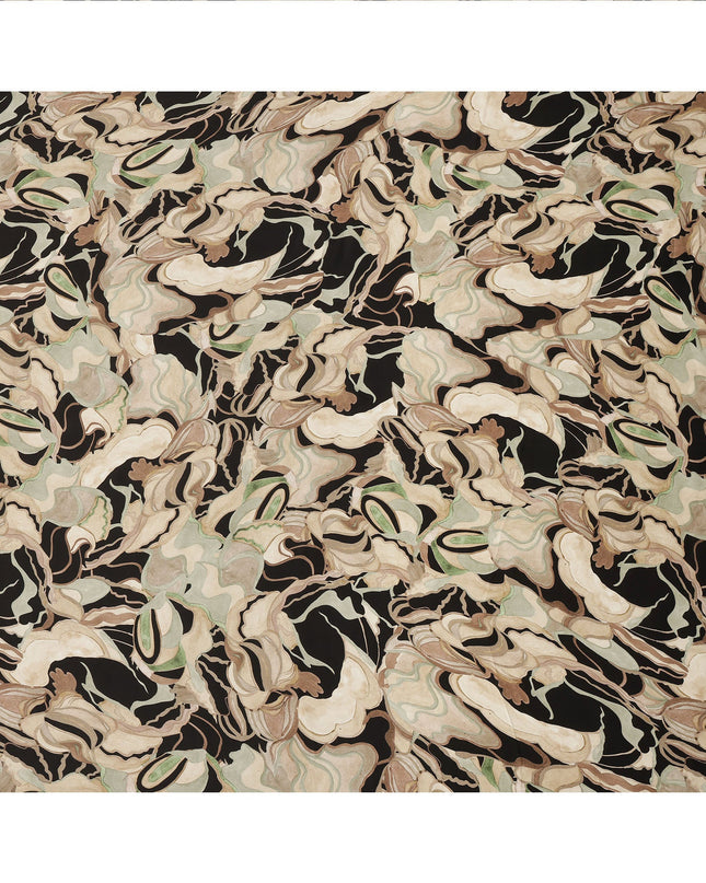 Black and Beige Abstract Marble Printed Viscose Modal Satin Fabric, 110 Cms Width, Made in India-D26251