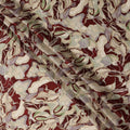 Maroon and Beige Abstract Printed Synthetic Satin Fabric, 110 Cms Width, Made in India-D26248