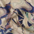Navy Blue and Beige Abstract Marble Printed Viscose Modal Satin Fabric, 110 Cms Width, Made in India-D26252