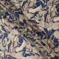 Navy Blue and Beige Abstract Marble Printed Viscose Modal Satin Fabric, 110 Cms Width, Made in India-D26252