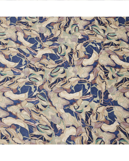 Navy Blue and Beige Abstract Marble Printed Viscose Modal Satin Fabric, 110 Cms Width, Made in India-D26252