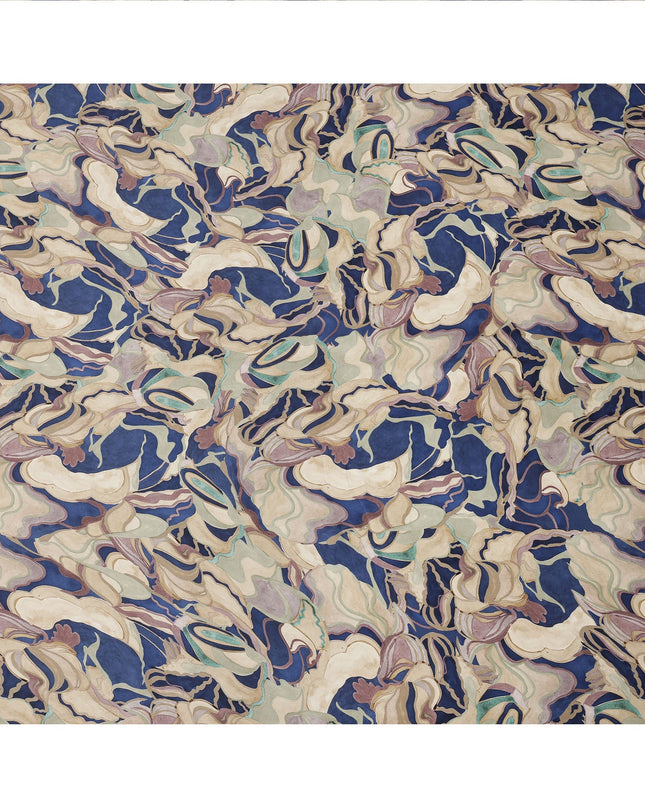 Navy Blue and Beige Abstract Marble Printed Viscose Modal Satin Fabric, 110 Cms Width, Made in India-D26252
