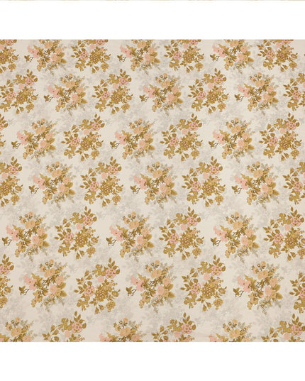 Cream and Mustard Floral Printed Viscose Crepe Fabric, 110 Cms Width, Made in India-D26244