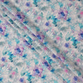 Blue and Lilac Watercolor Floral Printed Viscose Crepe Fabric, 110 Cms Width, Made in India-D26247