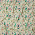 Beige and Aqua Watercolor Floral Printed Viscose Crepe Fabric, 110 Cms Width, Made in India-D26246