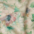 Beige and Aqua Watercolor Floral Printed Viscose Crepe Fabric, 110 Cms Width, Made in India-D26246