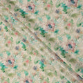 Beige and Aqua Watercolor Floral Printed Viscose Crepe Fabric, 110 Cms Width, Made in India-D26246
