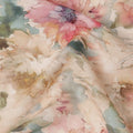 Beige and Multicolor Watercolor Floral Printed Viscose Crepe Fabric, 110 Cms Width, Made in India-D26249