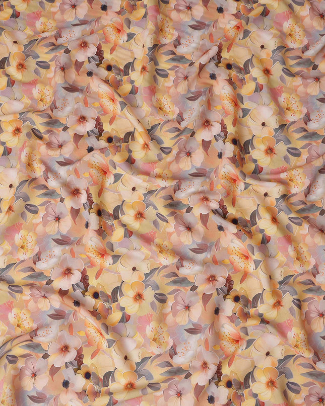 Peach Beige Floral Viscose Crepe Fabric