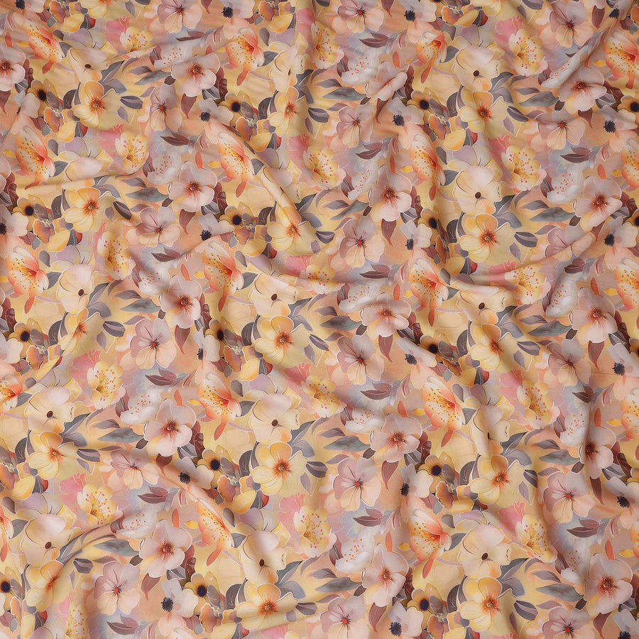 Peach Beige Floral Viscose Crepe Fabric