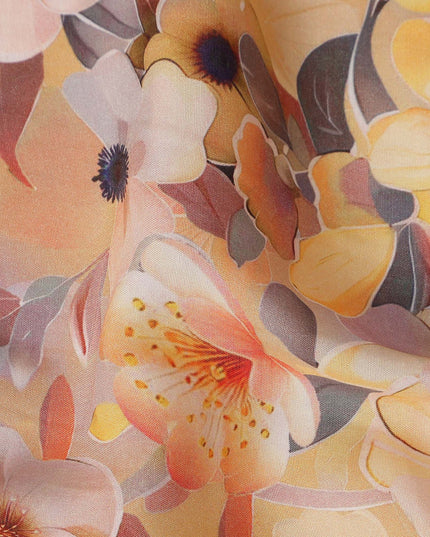 Peach Beige Floral Viscose Crepe Fabric