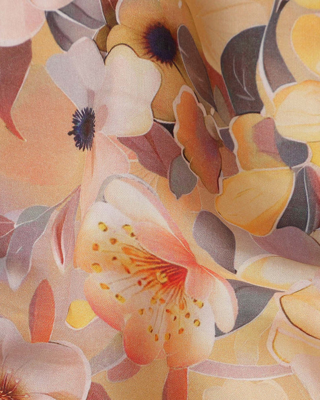 Peach Beige Floral Viscose Crepe Fabric