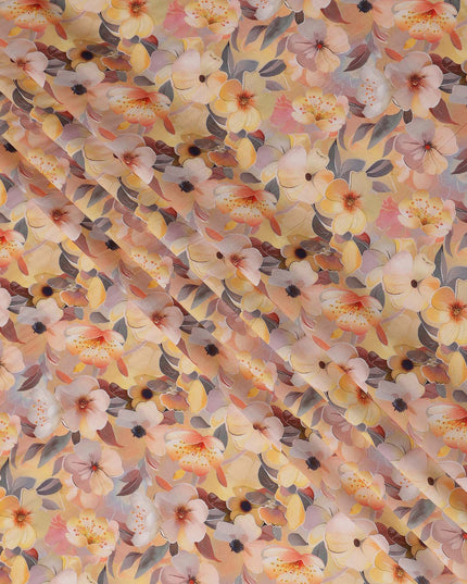 Peach Beige Floral Viscose Crepe Fabric