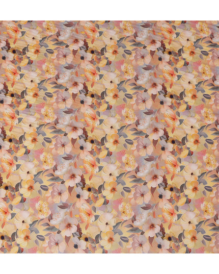 Peach Beige Floral Viscose Crepe Fabric