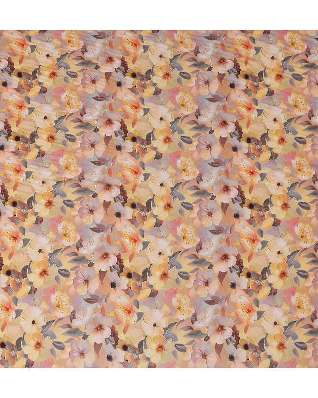Peach Beige Floral Viscose Crepe Fabric