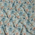 Sky Blue and Peach Floral Printed Viscose Crepe Fabric, 110 Cms Width, Made in India-D26220