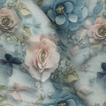 Sky Blue and Peach Floral Printed Viscose Crepe Fabric, 110 Cms Width, Made in India-D26220