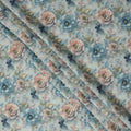 Sky Blue and Peach Floral Printed Viscose Crepe Fabric, 110 Cms Width, Made in India-D26220