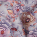 Lilac Pink Floral and Butterfly Printed Viscose Crepe Fabric, 110 Cms Width, Made in India-D26214